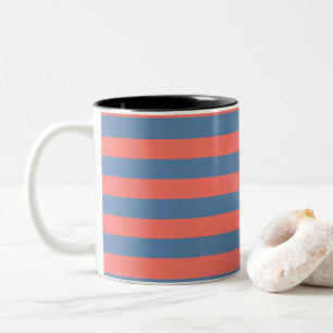 Lıving Coral and Pacific blue Horizontal Lines Two-Tone Coffee Mug