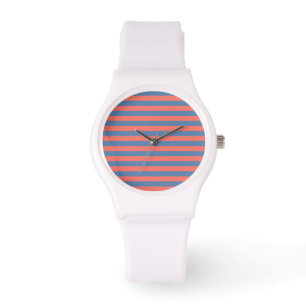 Lıving Coral and Pacific blue Horizontal Lines Watch