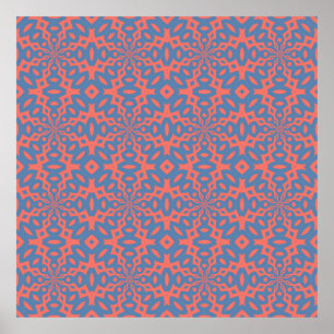 Living Coral And Pacific Blue Seamless Pattern Poster