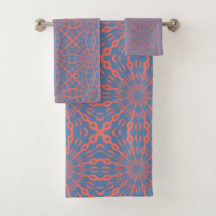Living Coral And Pacific Blue Shapes Pattern Bath Towel Set
