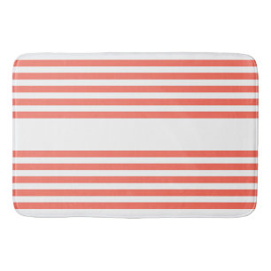Living coral and white five stripes pattern bath mat