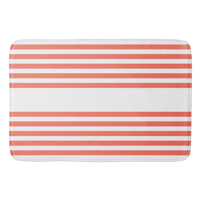 Living coral and white five stripes pattern bath mat (Front)