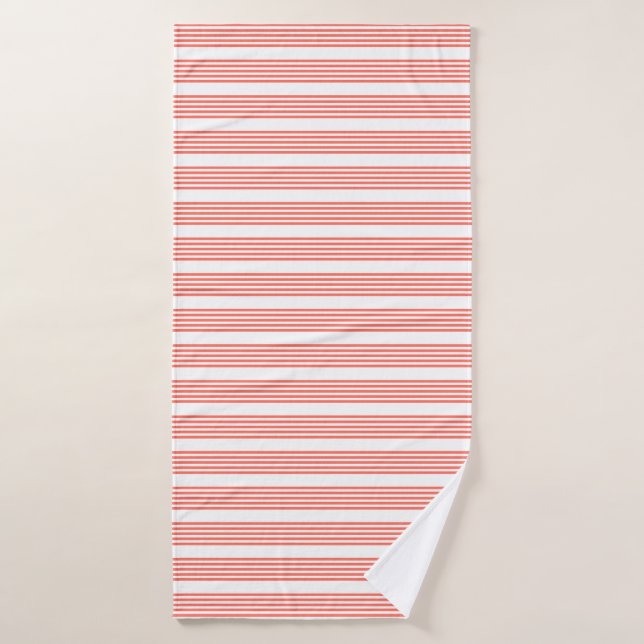 Living coral and white five stripes pattern bath towel (Bath Towel)