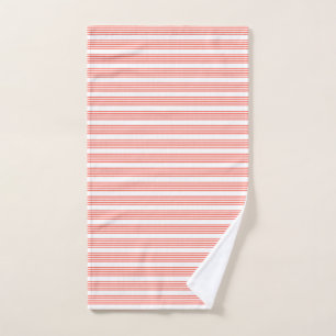 Living coral and white five stripes pattern hand towel