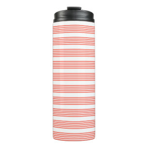 Living coral and white five stripes pattern thermal tumbler