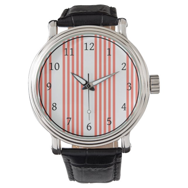 Living coral and white five stripes pattern watch (Front)