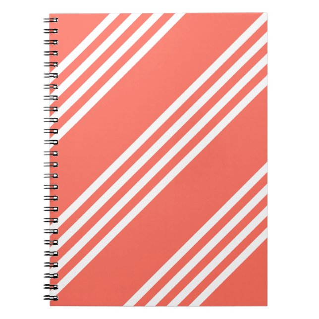 Living coral and white four stripes pattern notebook (Front)