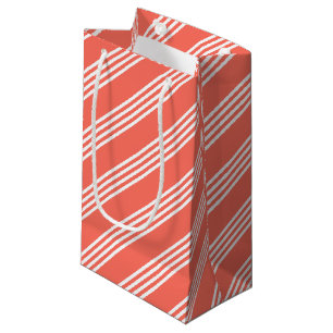 Living coral and white four stripes pattern small gift bag