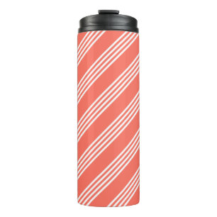 Living coral and white four stripes pattern thermal tumbler