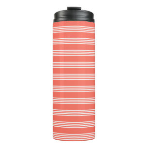 Living coral and white four stripes pattern thermal tumbler