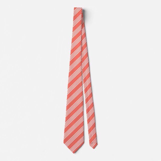 Living coral and white four stripes pattern tie (Front)
