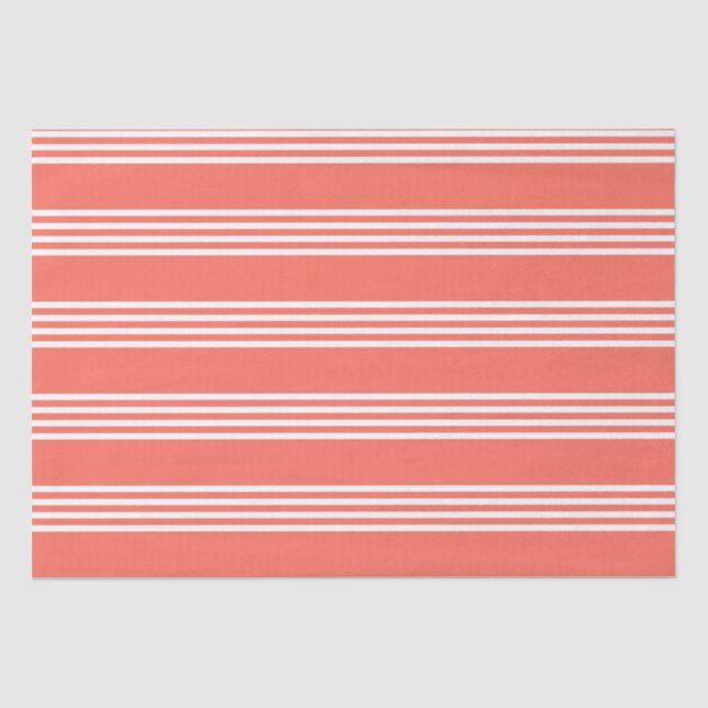 Living coral and white four stripes pattern tissue paper (Front)