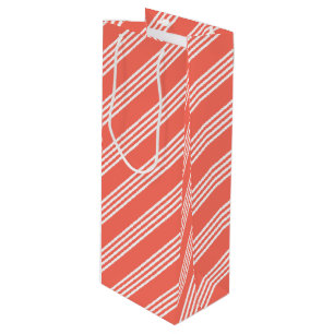 Living coral and white four stripes pattern wine gift bag