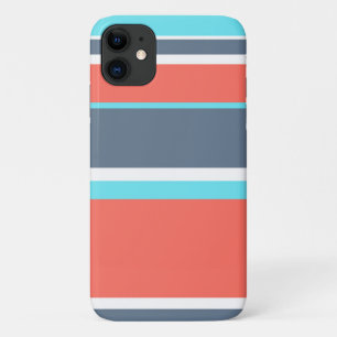 Living coral, blue and gray stripes iPhone 11 case