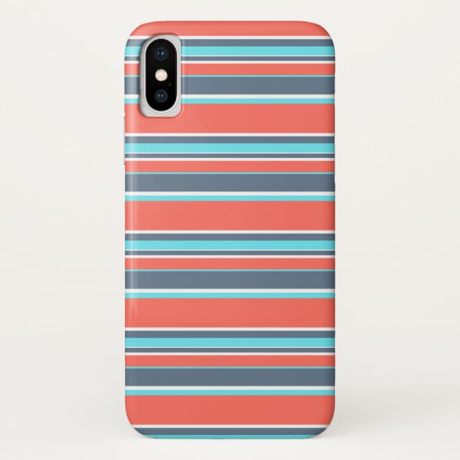 Living coral, blue and grey stripes Case-Mate iPhone case (Back)