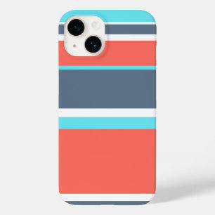 Living coral, blue and grey stripes  Case-Mate iPhone 14 case