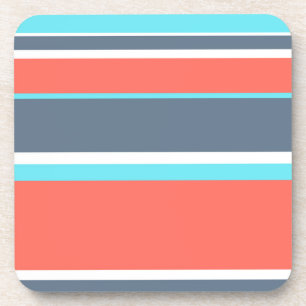 Living coral, blue and grey stripes coaster