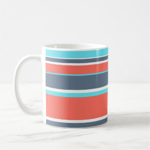 Living coral, blue and grey stripes coffee mug