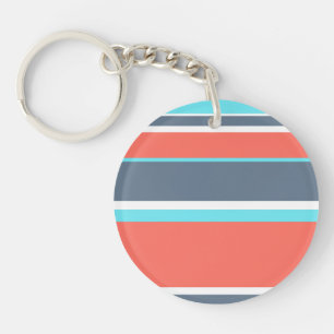 Living coral, blue and grey stripes key ring