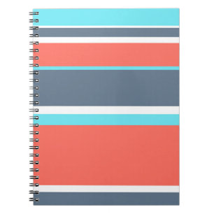 Living coral, blue and grey stripes notebook