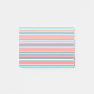 Living coral, blue and grey stripes post-it notes