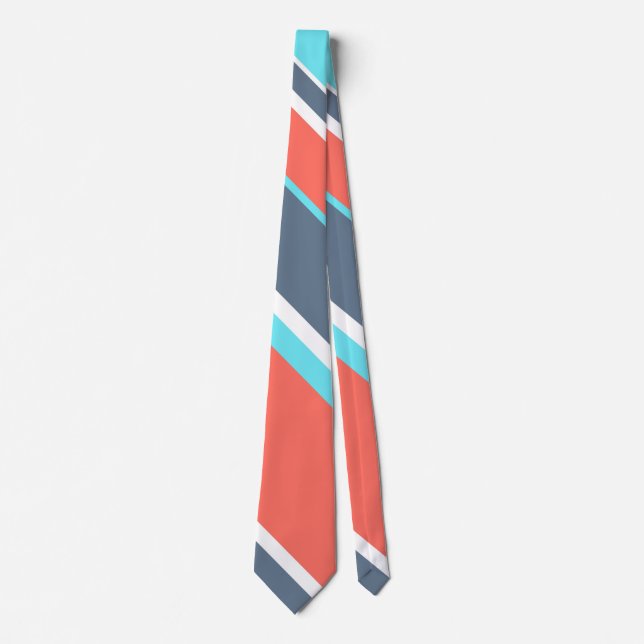 Living coral, blue and grey stripes tie (Front)