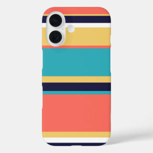 Living coral, blue and yellow stripes iPhone 16 case