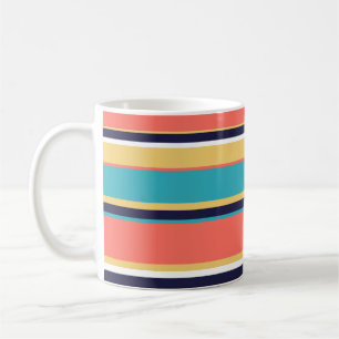 Living coral, blue and yellow stripes coffee mug
