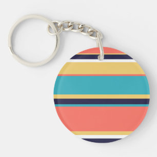 Living coral, blue and yellow stripes key ring