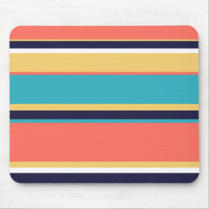 Living coral, blue and yellow stripes mouse pad
