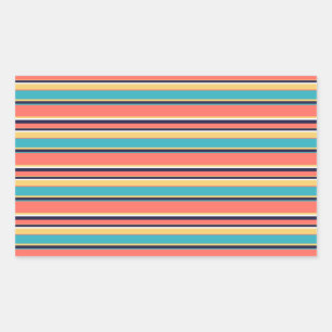 Living coral, blue and yellow stripes rectangular sticker