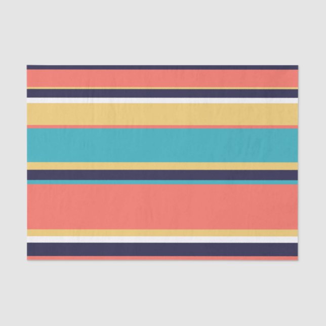 Living coral, blue and yellow stripes tissue paper (Front)