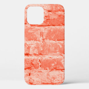 Living Coral. Brick wall background. Closeup horiz iPhone 12 Case