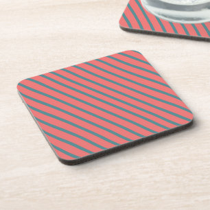 Living Coral Diagonal Stripes Coaster