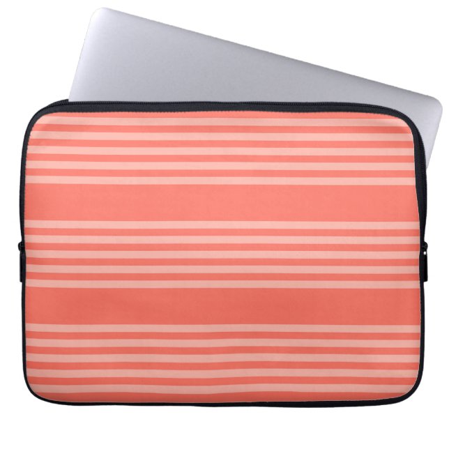 Living coral five stripes pattern laptop sleeve (Front)