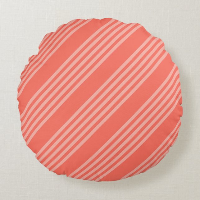 Living coral five stripes pattern round cushion (Front)