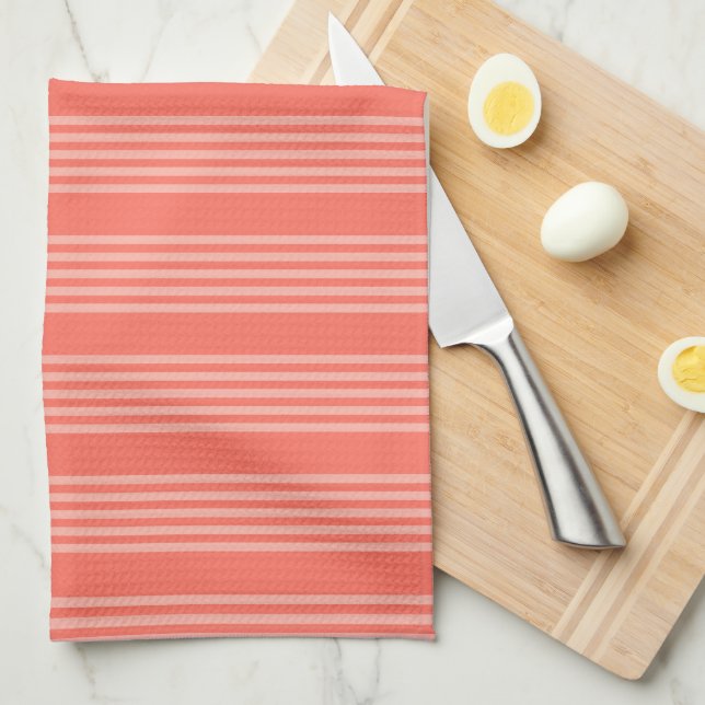 Living coral five stripes pattern tea towel (Quarter Fold)