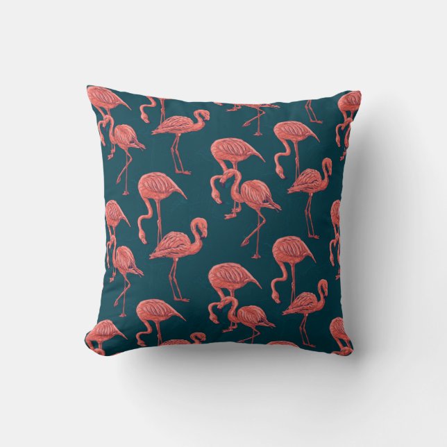Living coral flamingo pattern cushion (Front)
