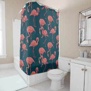 Living coral flamingo pattern shower curtain
