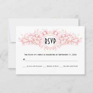 Living coral floral heraldic crest wedding RSVP Card