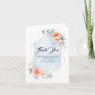 Living Coral Floral Modern Wedding Thank You