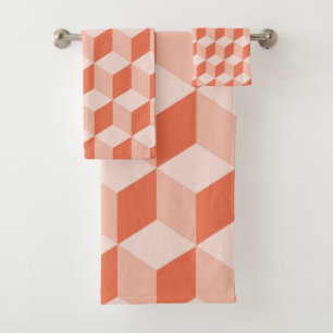 Living Coral Isometric Cube Pattern Bath Towel Set