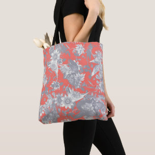 Living Coral Passion Flowers Pattern Tote Bag