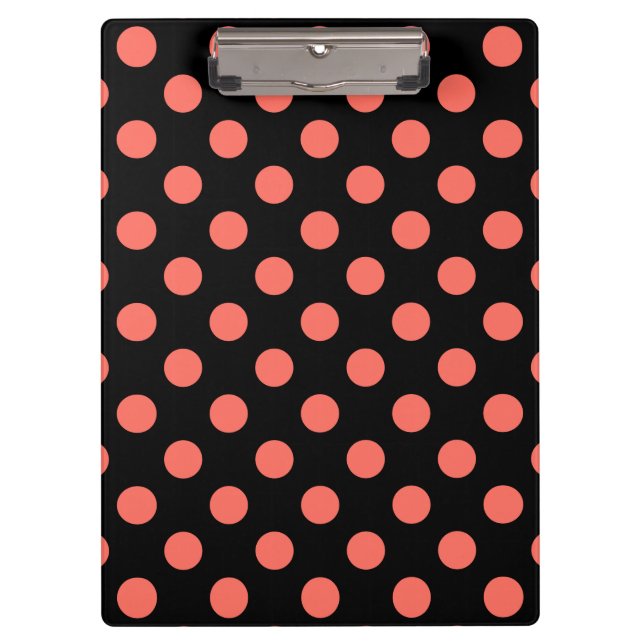 Living coral polka dots on black clipboard (Front)
