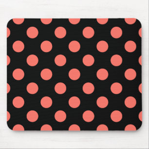 Living coral polka dots on black mouse pad