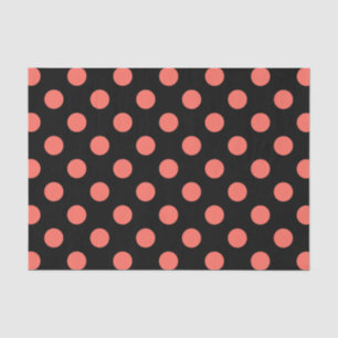 Living coral polka dots on black tissue paper