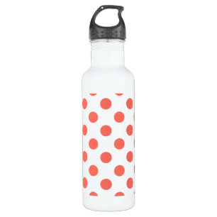 Living coral polka dots on white 710 ml water bottle