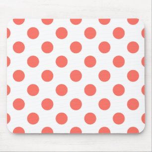 Living coral polka dots on white mouse pad
