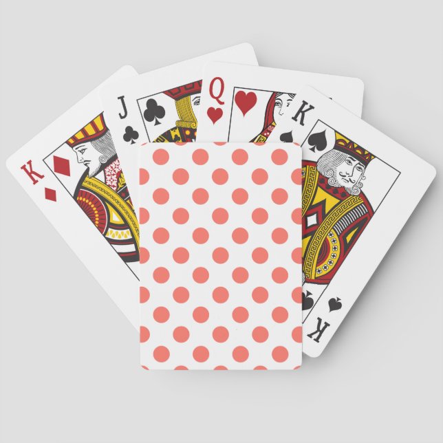 Living coral polka dots on white playing cards (Back)