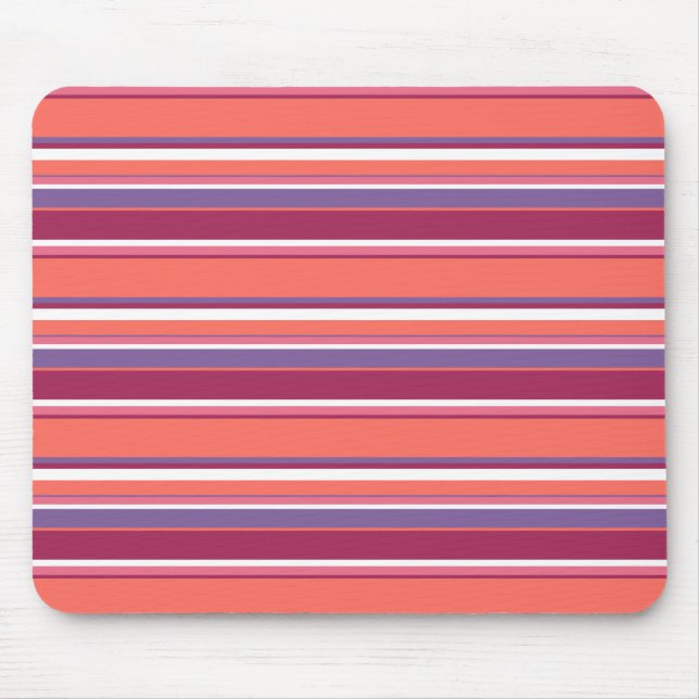 Living coral, red and violet stripes mouse pad (Front)